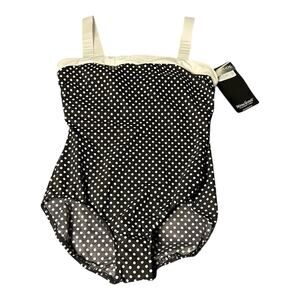 NWT MiracleSuit Estilo Women One Piece Swimsuit Slimming Black Dot Stretch Sz 18